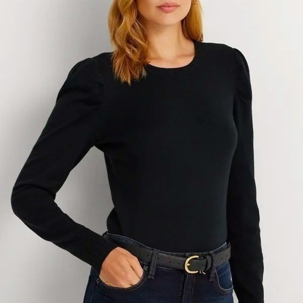 Papermoon chenille black puff sleeve long sleeve sweater top size S